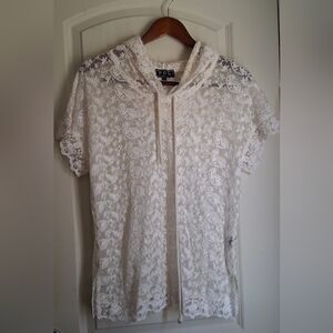 Pol Etereal Crochet Elegant Lace Hoddie Shirt Sz S Western Bohem bell Boho Cas